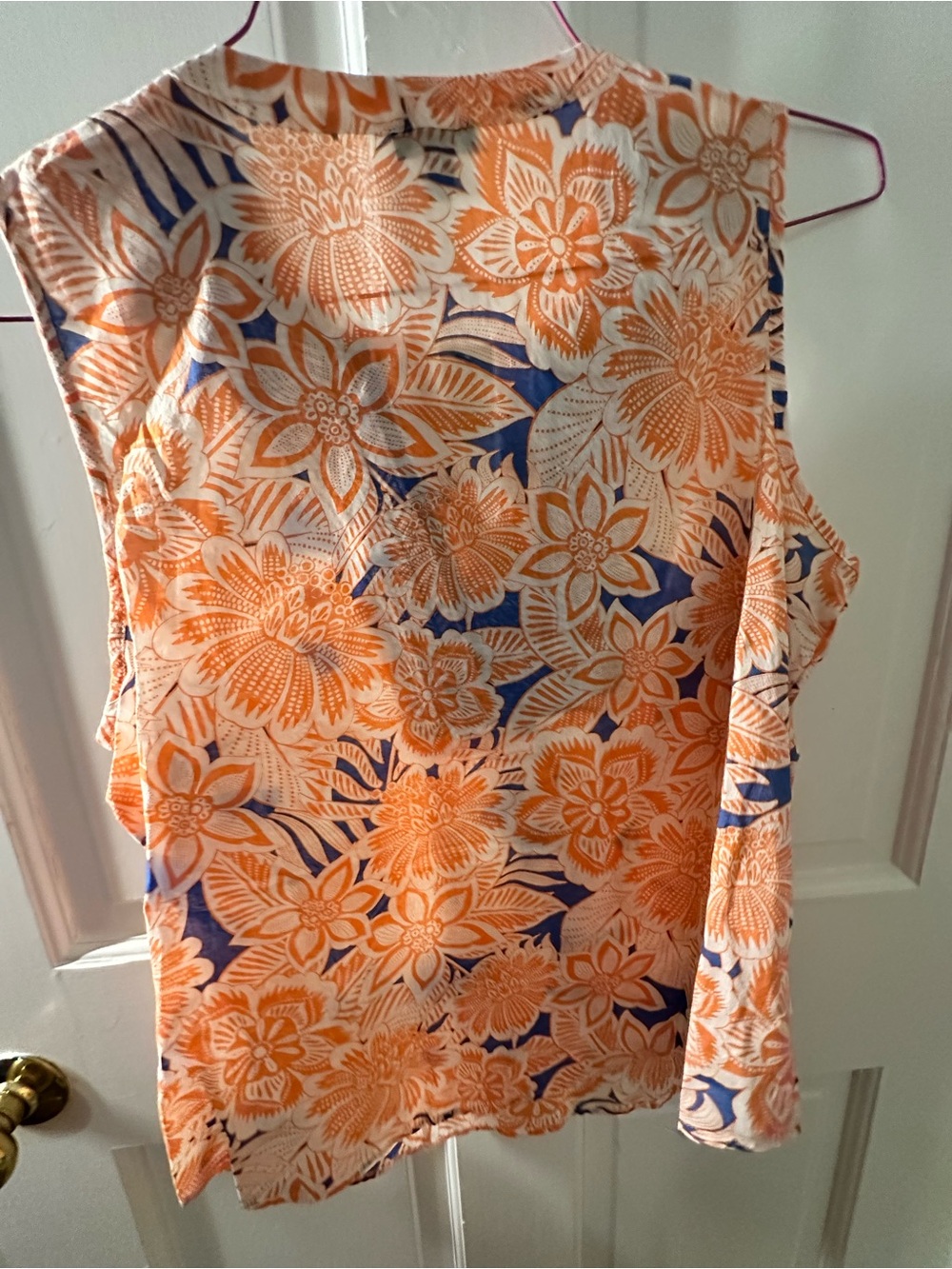 Talbots Orange Floral Sleeveless Top with Navy Embroidered Yoke - Picture 6 of 6